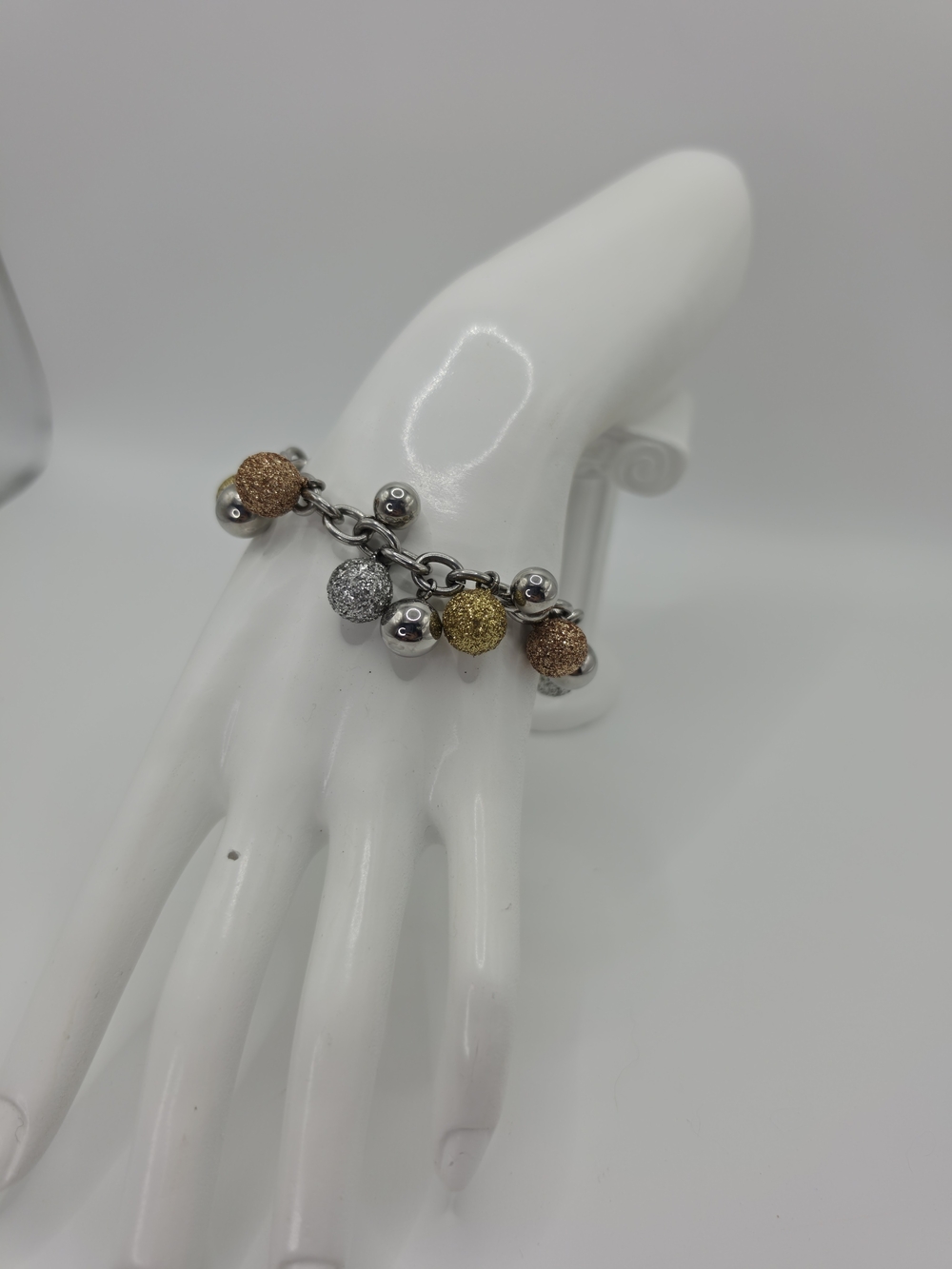 Vintage Milor Italy Stainless Steel Gold Silver Glitter Cha Cha Charm Bracelet